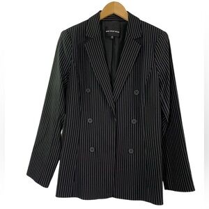WHO What Wear Double Breasted PinStripe Black Boyfriend Blazer Work Wear Jacket